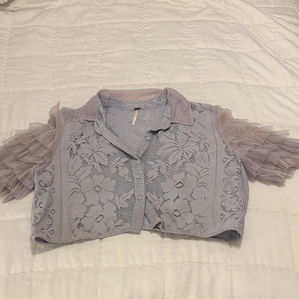 Free People Purple Lace Cropped Top